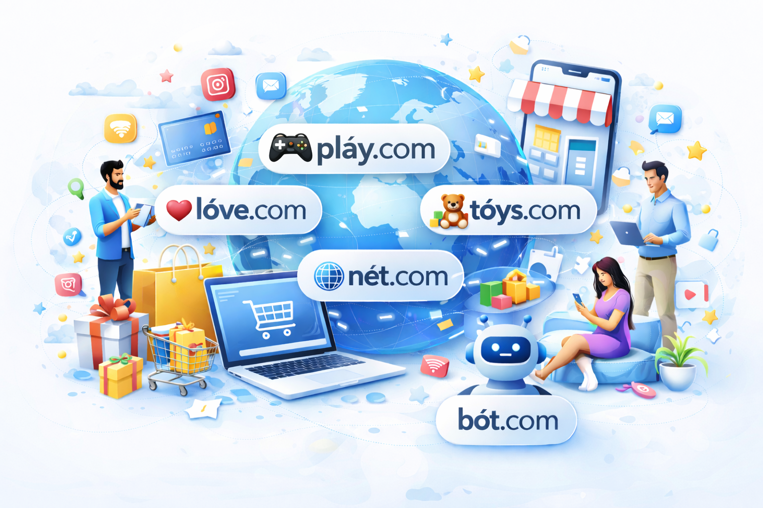 Ultra Premium IDN Domains: nét.com, bót.com, pláy.com, tóys.com, lóve.com